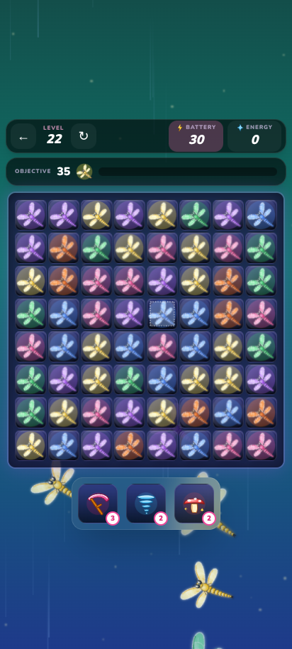 Level 22 with rain falling behind the board